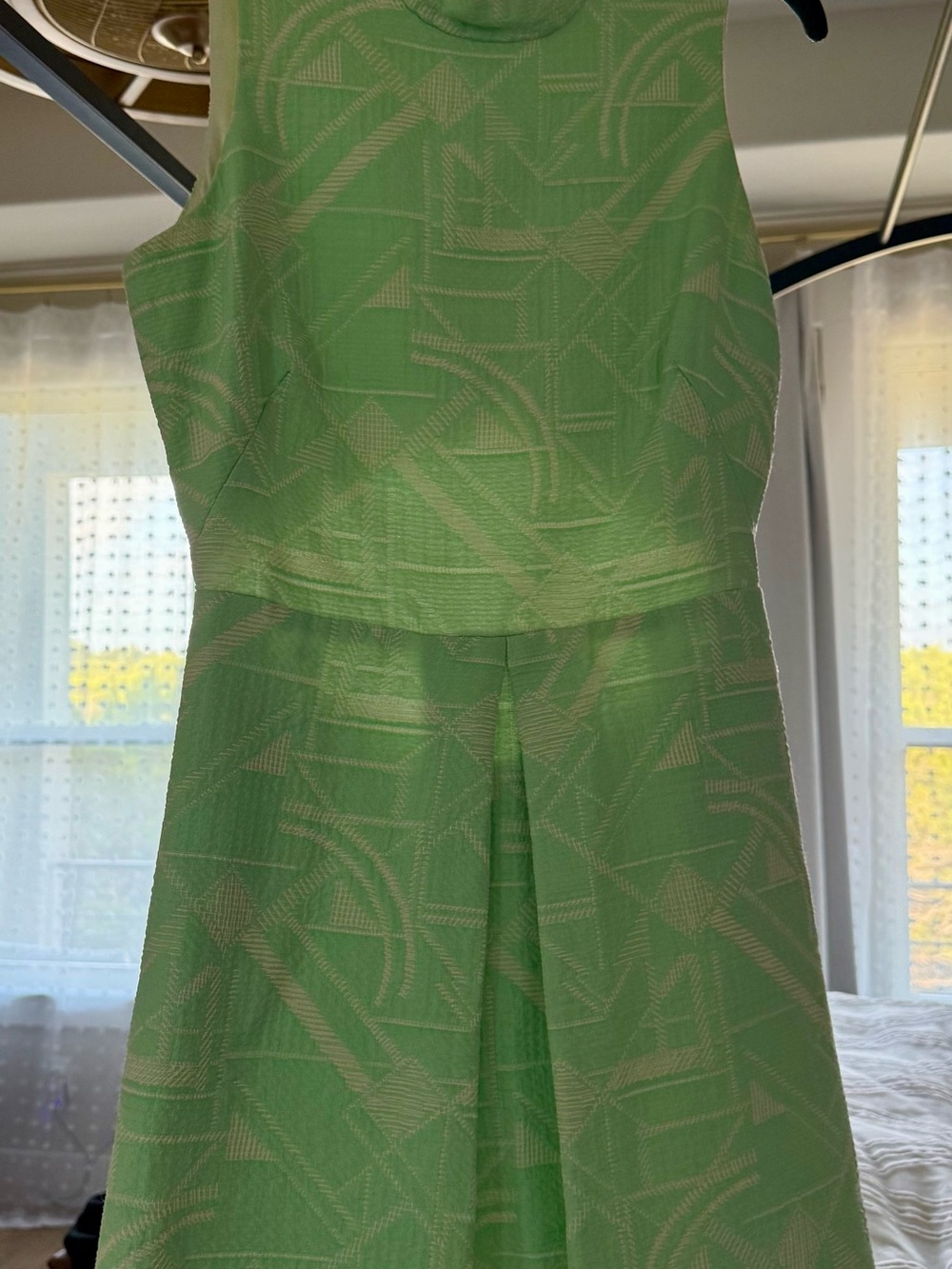 HUNTER BELL Sleeveless Light Green Textured Fit-and-Flare Dress
